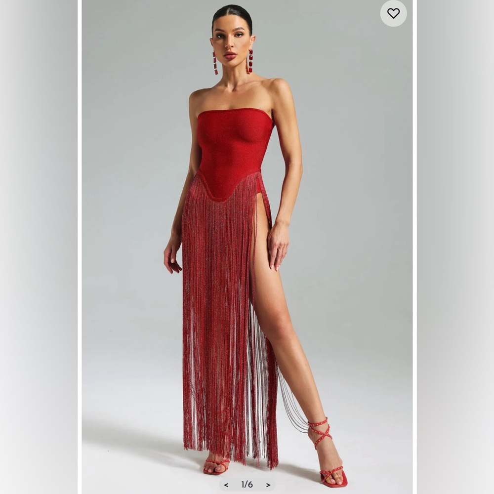 Valentina Red Strapless Fringe Dress